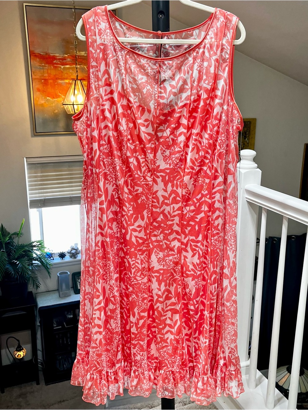 NWT Jessica Howard Coral Botanical Midi Slip Dress With Removable Outer Shell